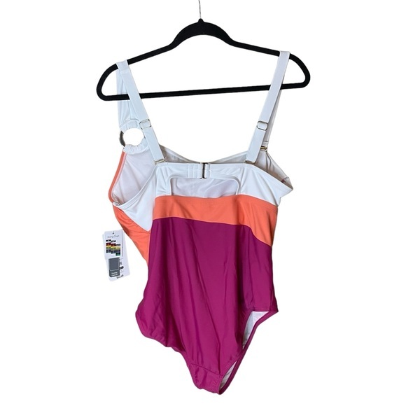 Terra & Sky One Piece Swim Suit Bathing Suit Size 1X White Coral Raspberry Color - Picture 2 of 6